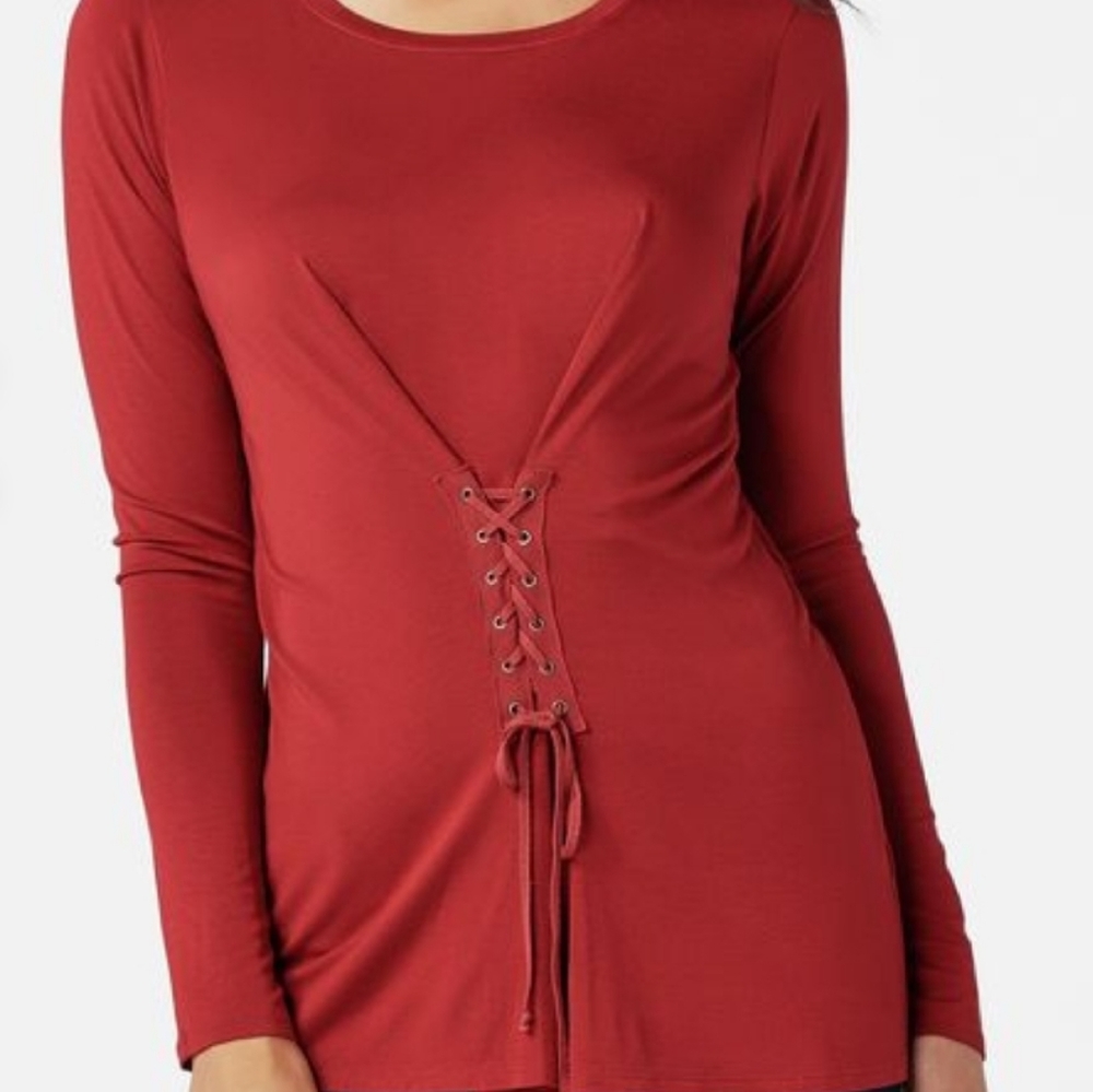 NWT Red long sleeve corset waist tie blouse